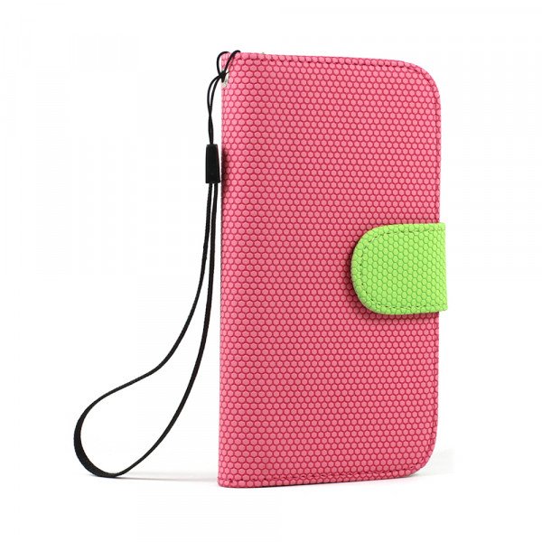 Wholesale Samsung Galaxy S4 Anti-Slip Flip Leather Wallet Case with Stand (Hot Pink-Green)